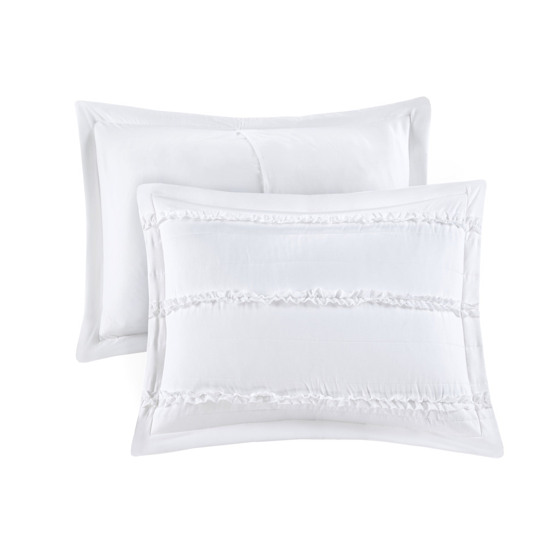 5 Piece Microfiber Ruffled Comforter Set White Queen