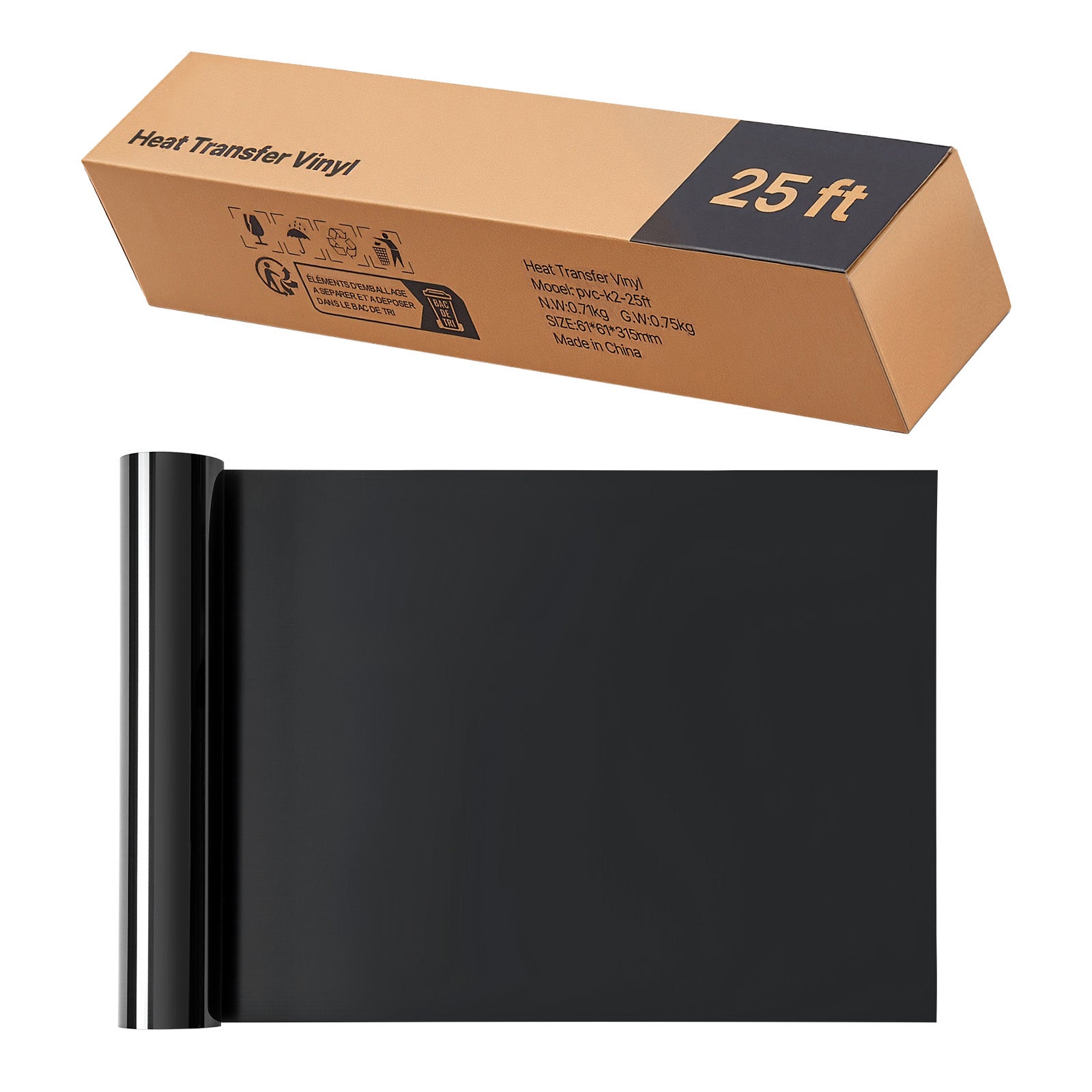 Heat Transfer Vinyl HTV Iron on Vinyl Roll 12 in x 25 ft Glossy Black