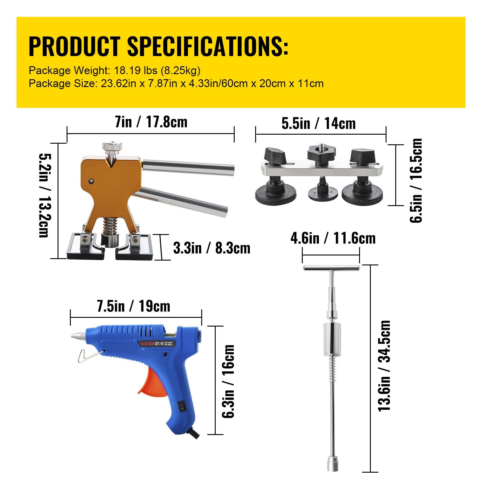 Paintless Dent Removal Rods, 89 PCS Paintless Dent Repair Tools, Golden Lifter Puller Car Dent Repair Kit, Glue Puller Tabs Dent Puller Kit for Auto Dent Removal, Minor Dents, Door Dings