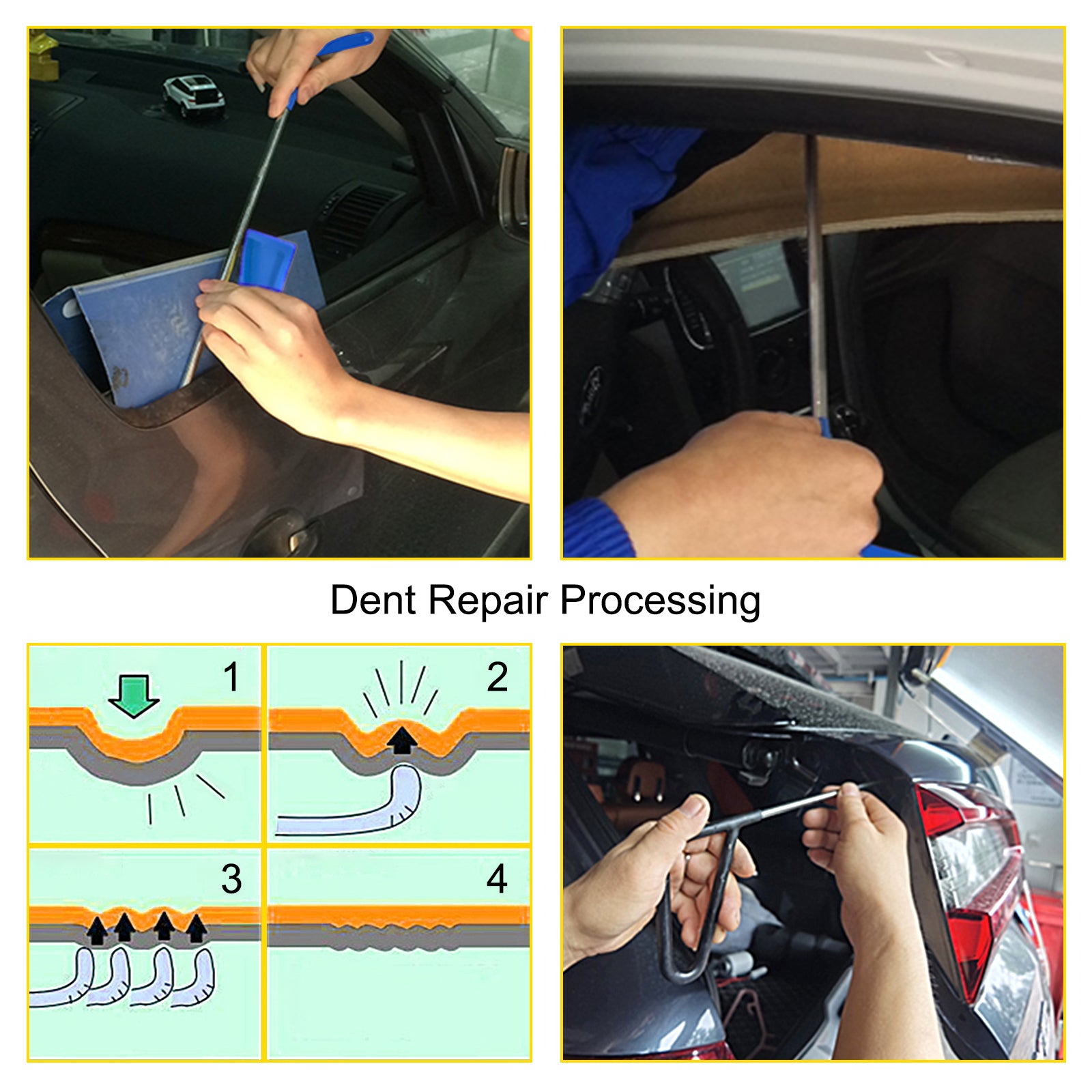 Paintless Dent Removal Rods, 89 PCS Paintless Dent Repair Tools, Golden Lifter Puller Car Dent Repair Kit, Glue Puller Tabs Dent Puller Kit for Auto Dent Removal, Minor Dents, Door Dings