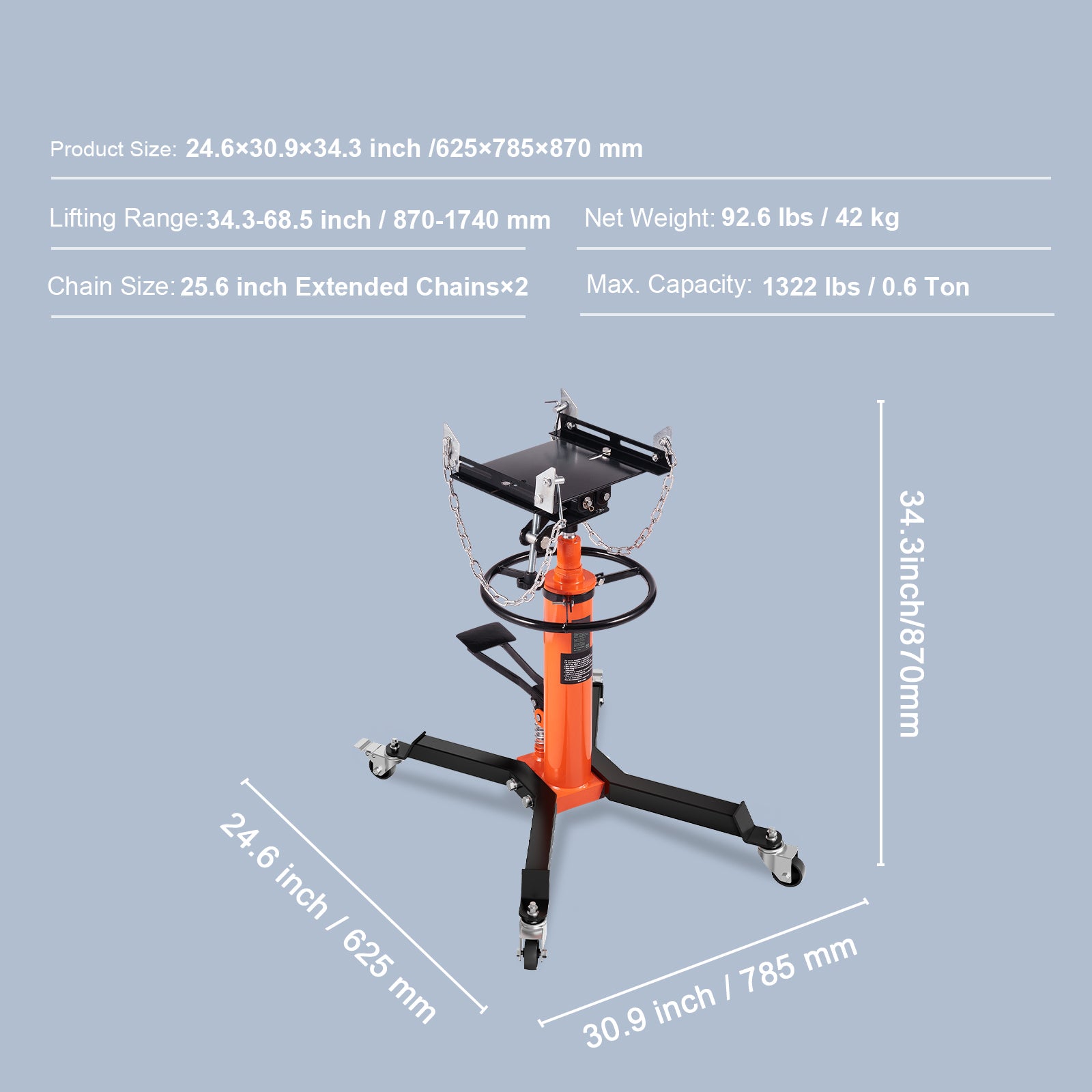 Hydraulic Transmission Jack 1322 lbs 360° Swivel Wheels For Car Lift