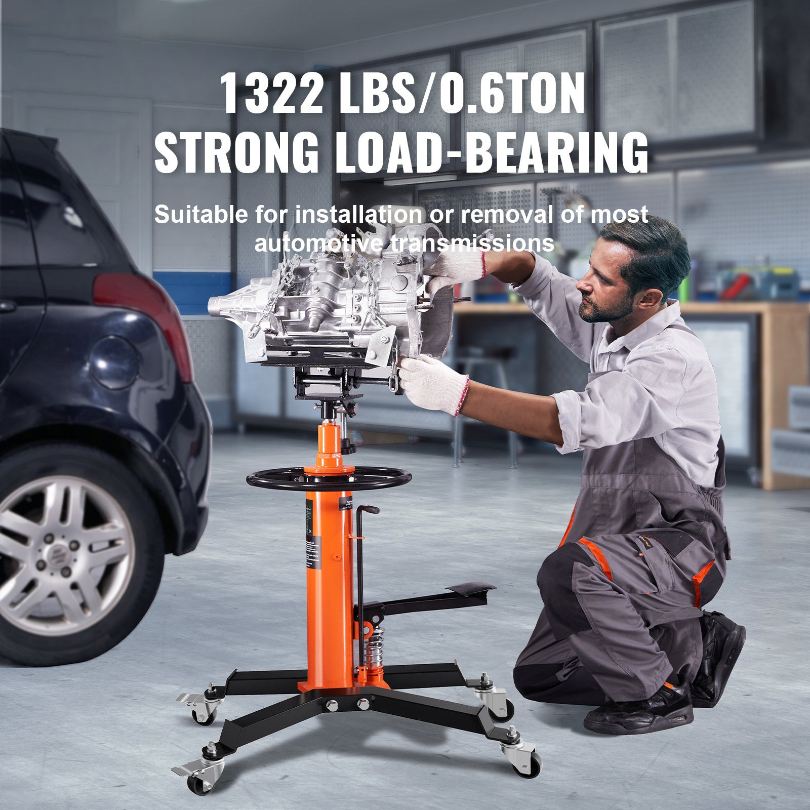 Hydraulic Transmission Jack 1322 lbs 360° Swivel Wheels For Car Lift