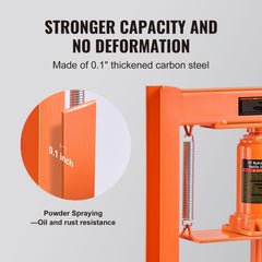 Hydraulic Shop Press, 6 Ton H-Frame Hydraulic Garage/Shop Floor Press, Adjustable Shop Press with Press Plates, Heavy Duty Hydraulic Press for Garage, Shop, Workshop