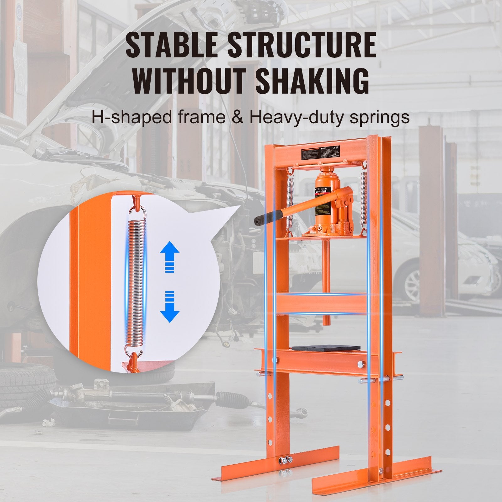 Hydraulic Shop Press, 6 Ton H-Frame Hydraulic Garage/Shop Floor Press, Adjustable Shop Press with Press Plates, Heavy Duty Hydraulic Press for Garage, Shop, Workshop