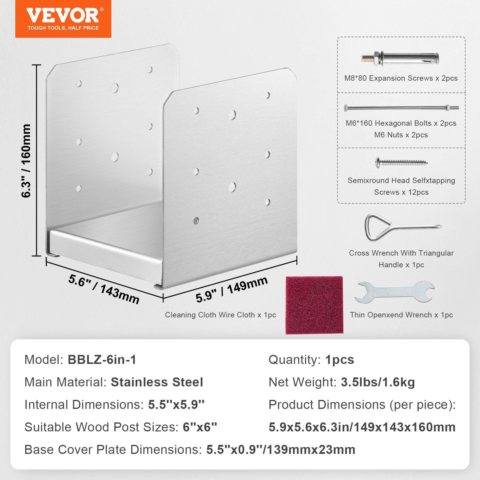 6"x 6" Post Base, 1Pcs Stainless Steel Adjustable Post Anchor Bracket(Internal 5.9 x 5.5"), Adjustable Post Base for Pavilion Deck Porch Handrail Railing Support Decorative Anchor Plate
