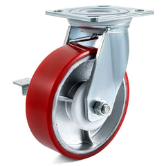 4 Pack 6 x 2 Inch Caster Wheels 2 Rigid and 2 Swivel Casters with Side Brake Polyurethane Iron Core Plate 1000LBS Capacity Per Wheel