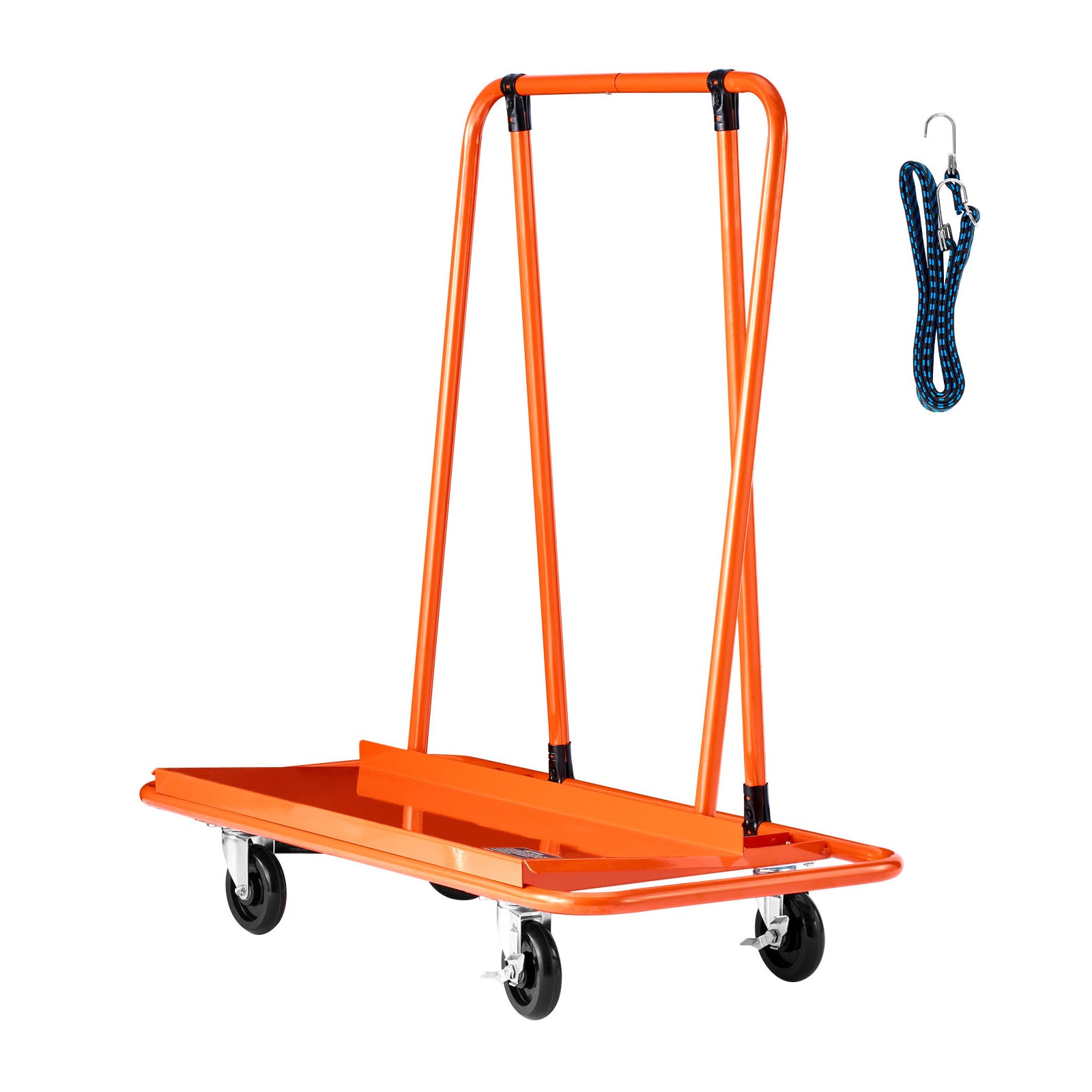Drywall Cart Dolly, 1800 lbs Load Capacity, Steel Panel Dolly with 4 Swivel Casters, Durable & Long-lasting, Panel Truck Cart with Tie-Down Strap for Plywood, Plasterboard, Glass, Orange
