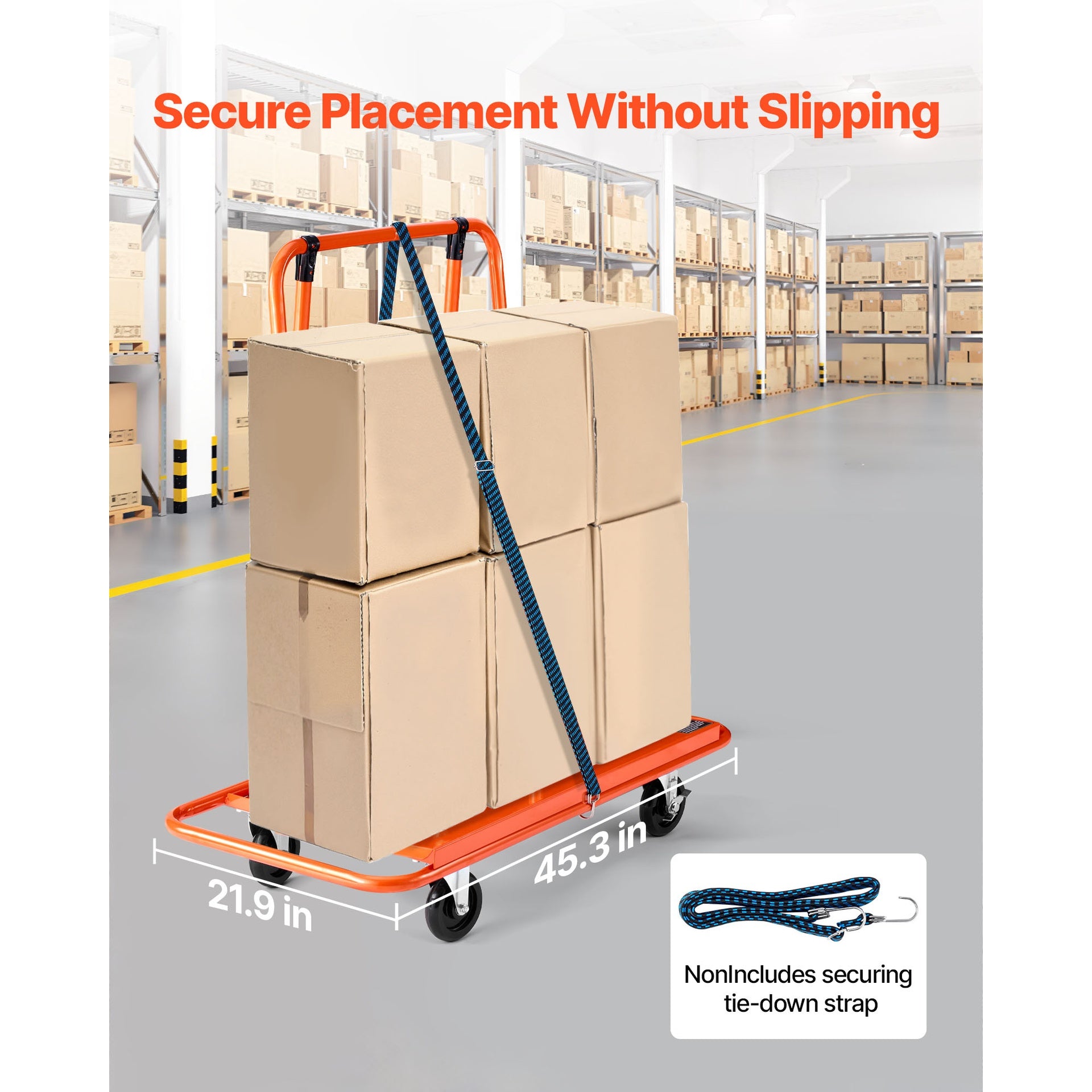 Drywall Cart Dolly, 1800 lbs Load Capacity, Steel Panel Dolly with 4 Swivel Casters, Durable & Long-lasting, Panel Truck Cart with Tie-Down Strap for Plywood, Plasterboard, Glass, Orange