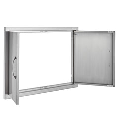 BBQ Access Door, 30W x 21H Inch Double Outdoor Kitchen Door, Stainless Steel Flush Mount Door, Wall Vertical Door with Handles, for BBQ Island, Grilling Station, Outside Cabinet