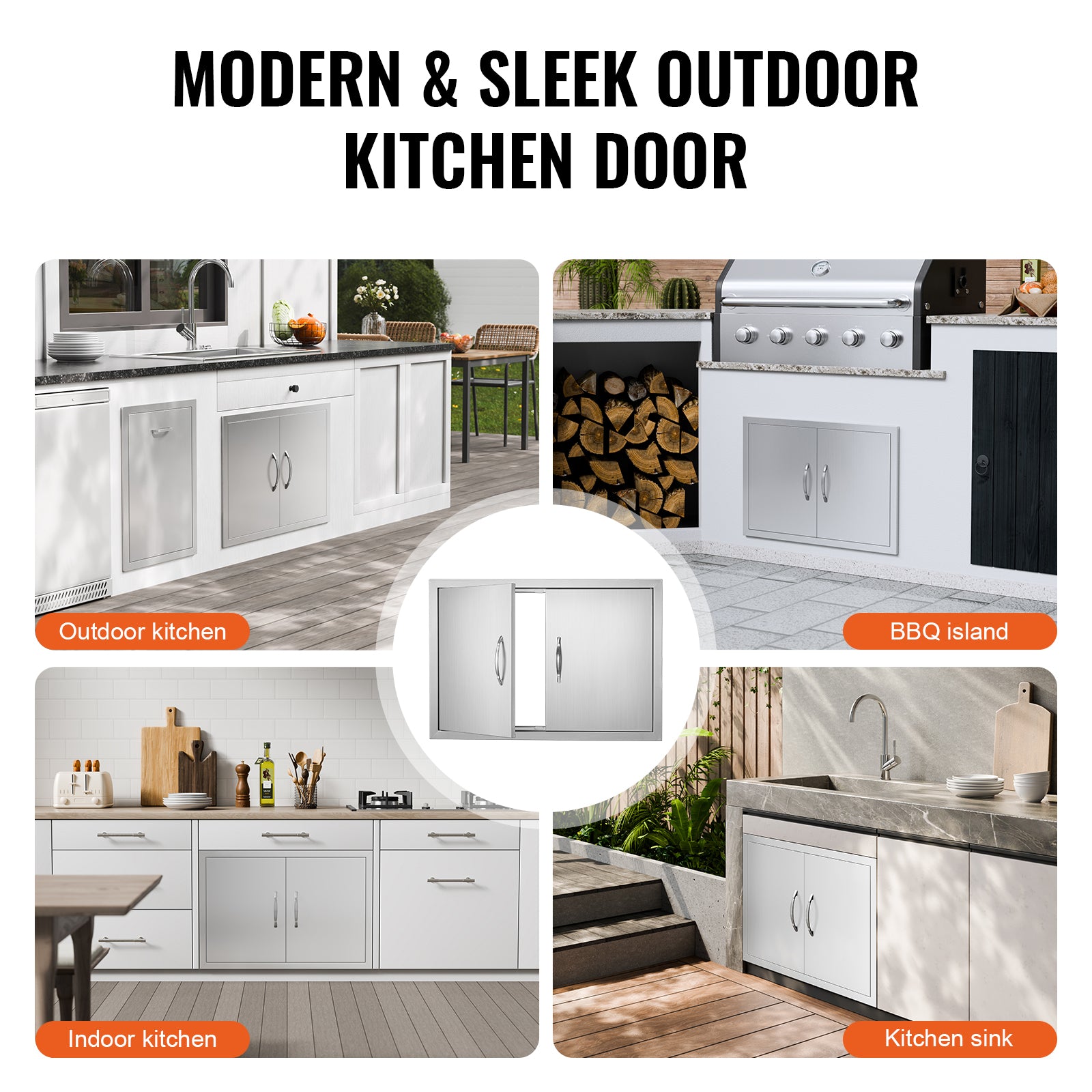 BBQ Access Door, 30W x 21H Inch Double Outdoor Kitchen Door, Stainless Steel Flush Mount Door, Wall Vertical Door with Handles, for BBQ Island, Grilling Station, Outside Cabinet