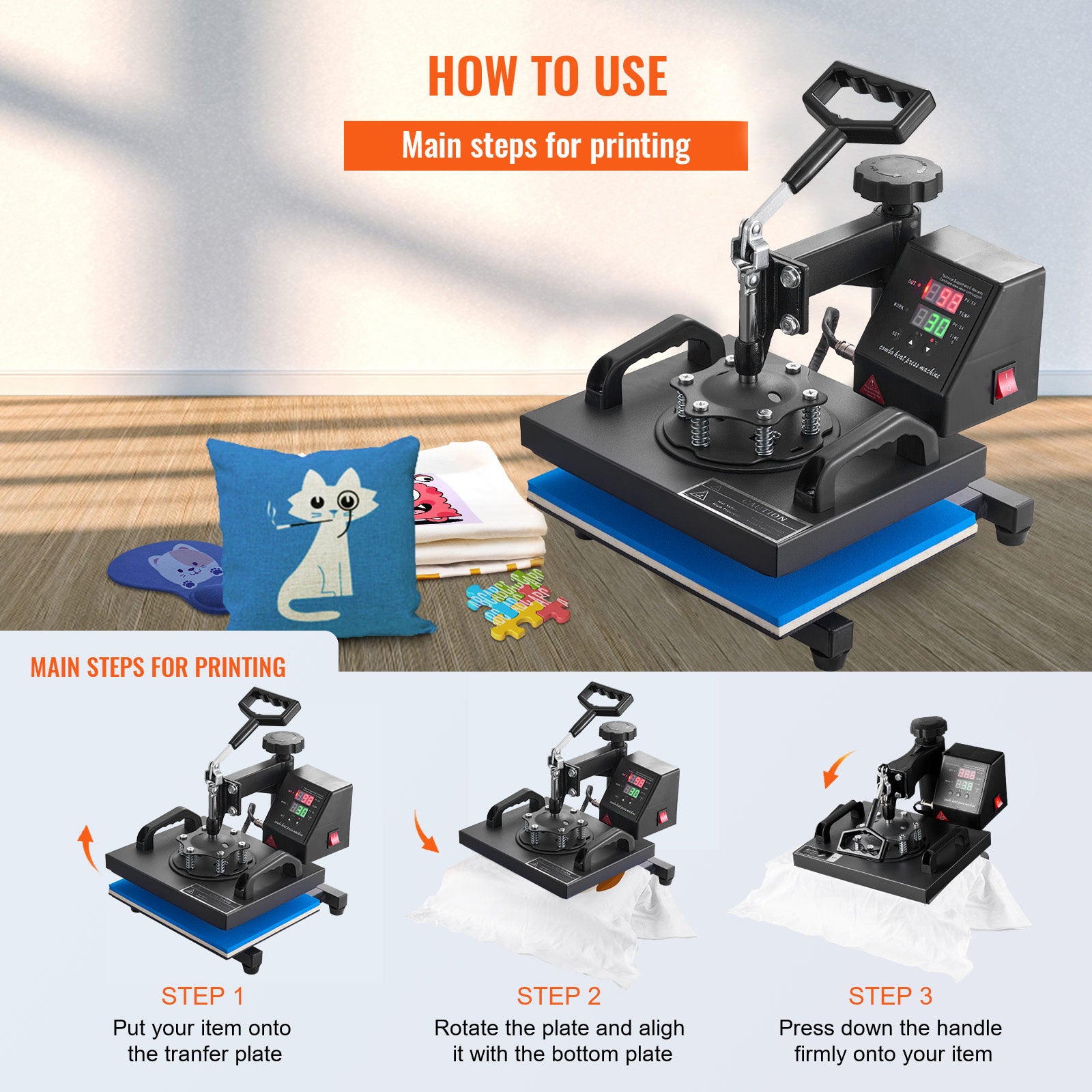 Heat Press, 12x10Inch T-Shirt Press Machine, T-shirt Press Heat Press 30x23cm Printing Machine Heat Transfer Sublimation Machine for T-shirts