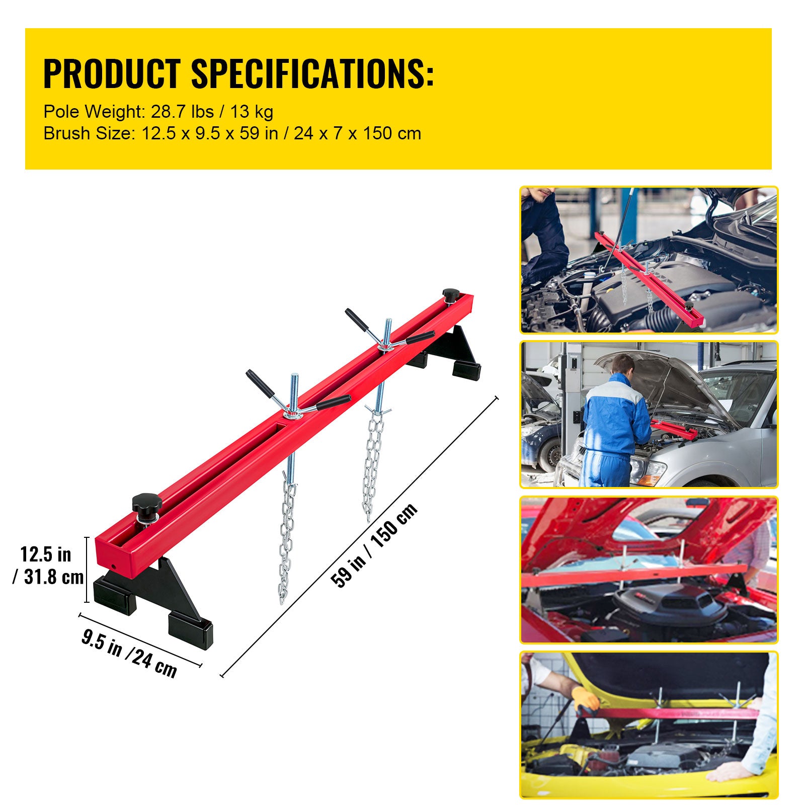 Engine Support Bar 1100 Lbs Capacity Engine Transverse Bar Engine Hoist 2 Point Lift Holder Hoist Dual Hooks, Engine Hoist Keeps Engine Stable for Home Garages & Auto Repair Shop