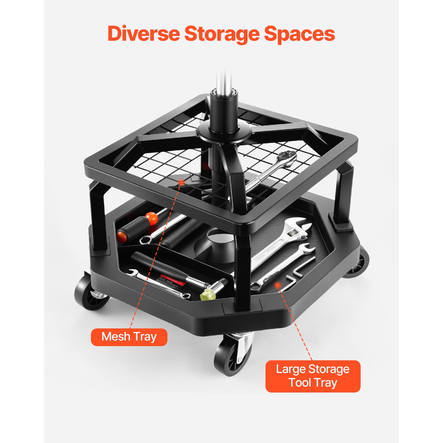 Rolling Shop Stool Adjustable Height Garage Seat 300 lbs Load with Caster