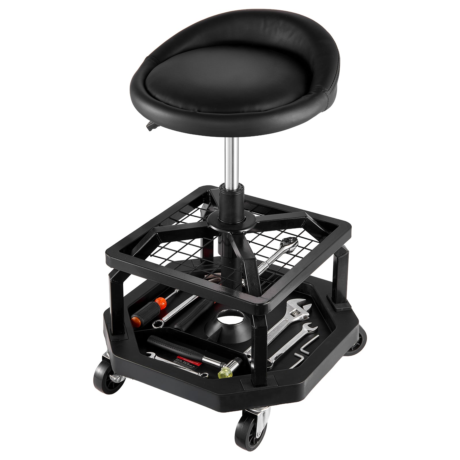Rolling Shop Stool Adjustable Height Garage Seat 300 lbs Load with Caster