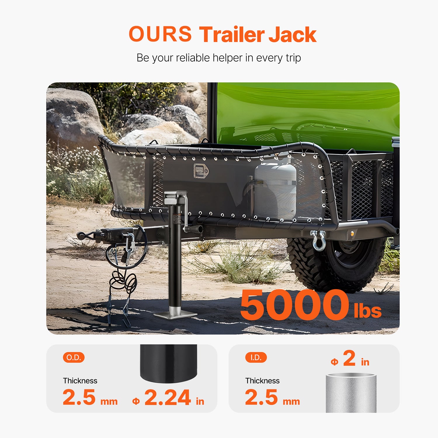 Trailer Jack Weld-on Pipe Mount Swivel Trailer Jack 5000 lbs 15" Travel