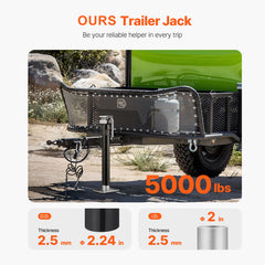 Trailer Jack Weld-on Pipe Mount Swivel Trailer Jack 5000 lbs 15" Travel
