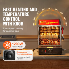Commercial Hot Dog Steamer 2-Tier Electric Bun Warmer 28.5QT Slide Doors