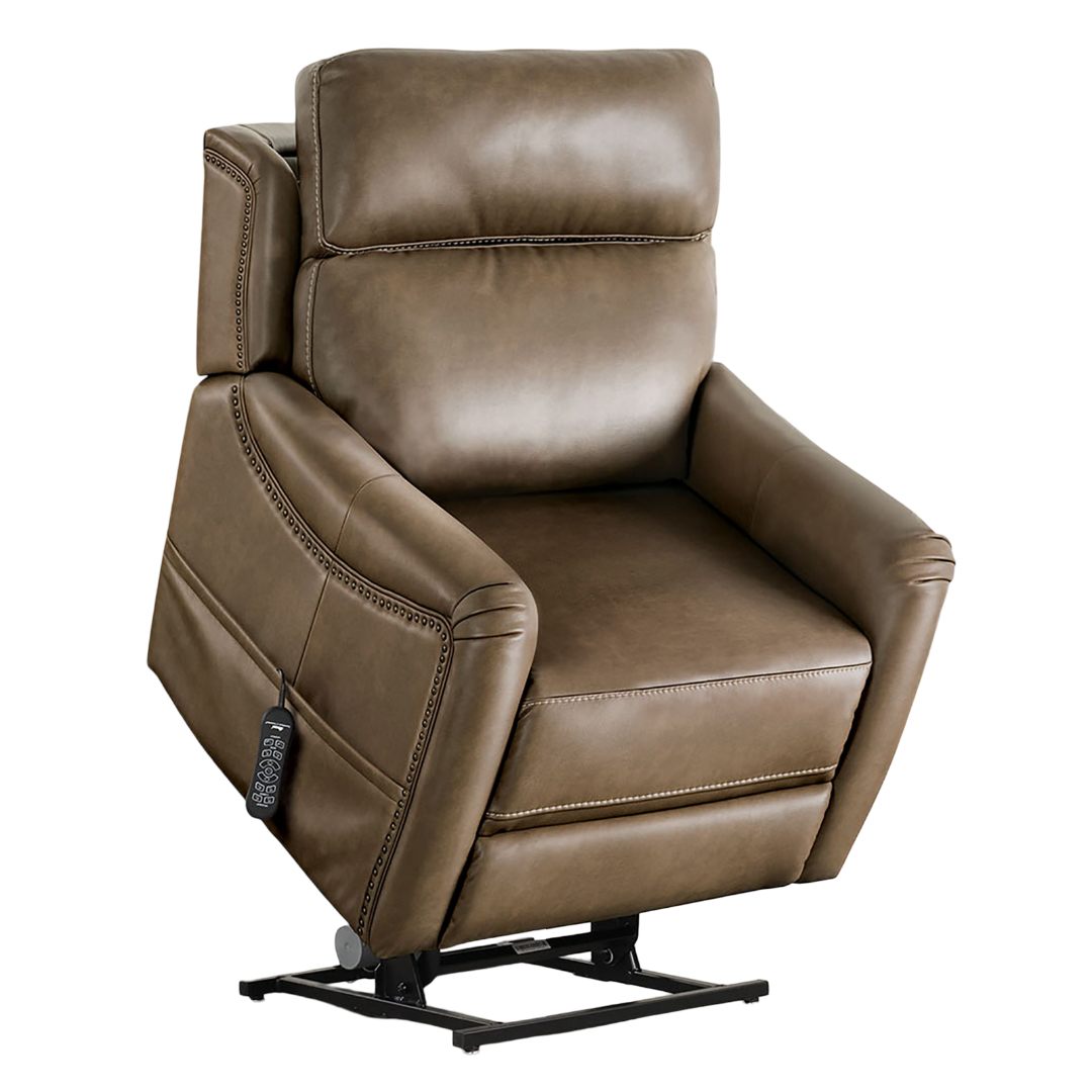 Transitional Style Lift Chair Steel Seat Box USB Port Wired Controller Dual Lift Motor Mechanism Brown Finish Primary Living Room