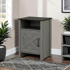 Rustic Farmhouse Style 1pc Side Table Metal Handle X-Cross On Drawer Two Tone Design Brown And Gray Finish