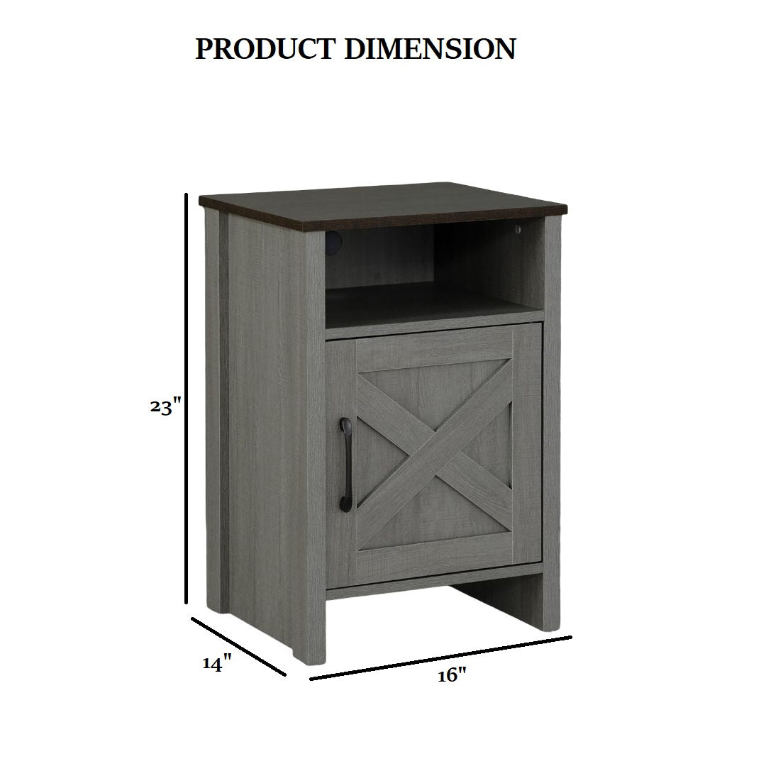 Rustic Farmhouse Style 1pc Side Table Metal Handle X-Cross On Drawer Two Tone Design Brown And Gray Finish