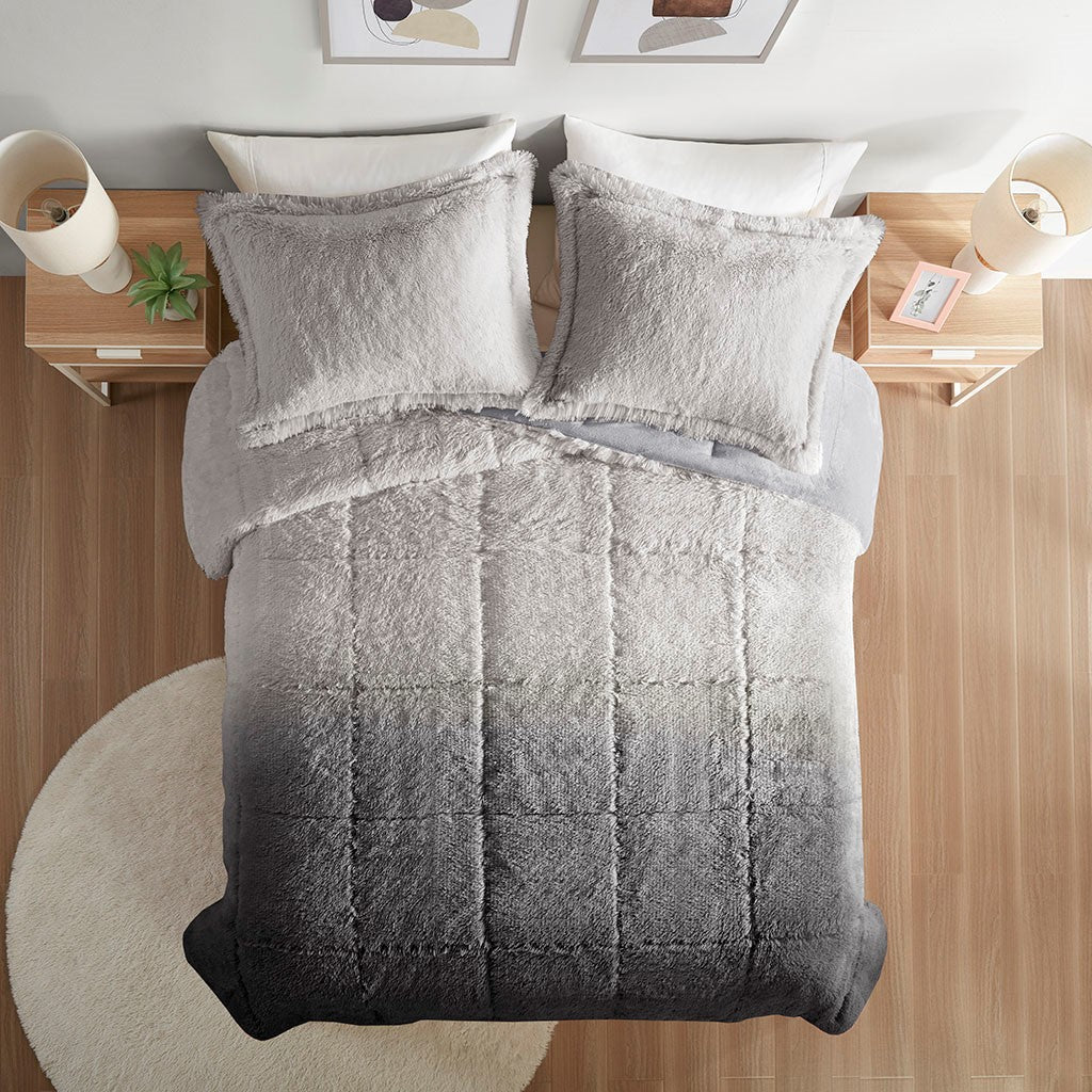 King/Cal King Ombre Shaggy Long Fur Comforter Mini Set