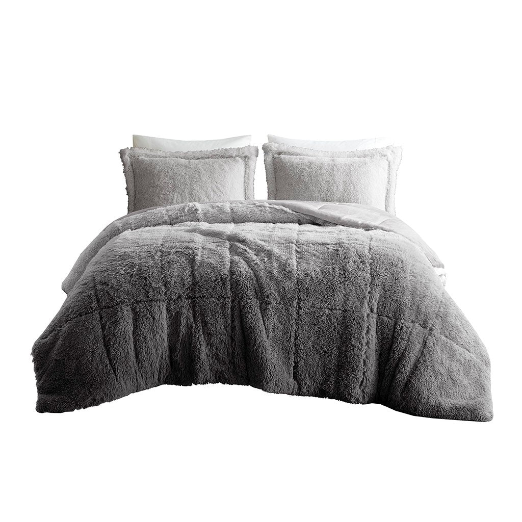King/Cal King Ombre Shaggy Long Fur Comforter Mini Set