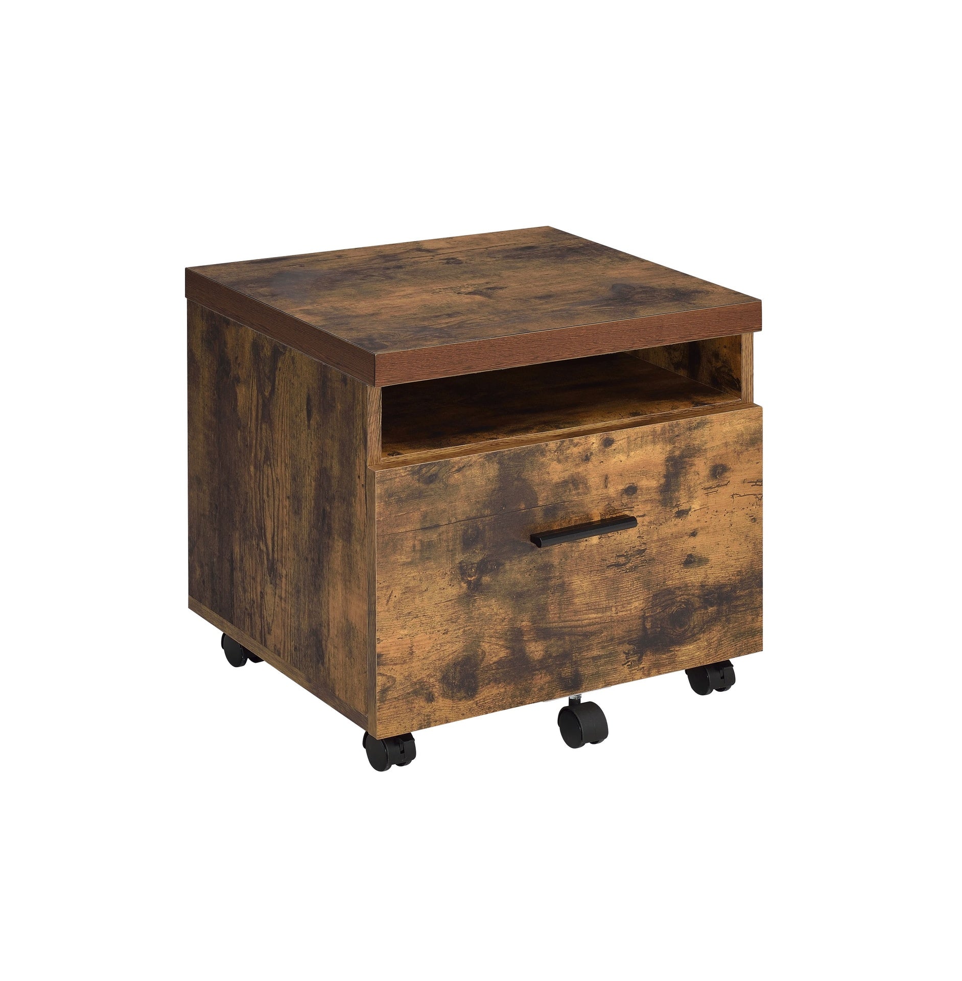 Industrial Style 1pc File Cabinet with Drawer and Shelf Caster Wheels Wooden Weathered Oak Finish, File Storing Unit Home Office Furniture