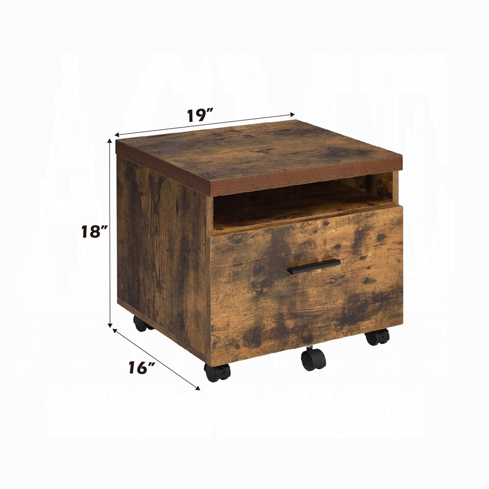 Industrial Style 1pc File Cabinet with Drawer and Shelf Caster Wheels Wooden Weathered Oak Finish, File Storing Unit Home Office Furniture