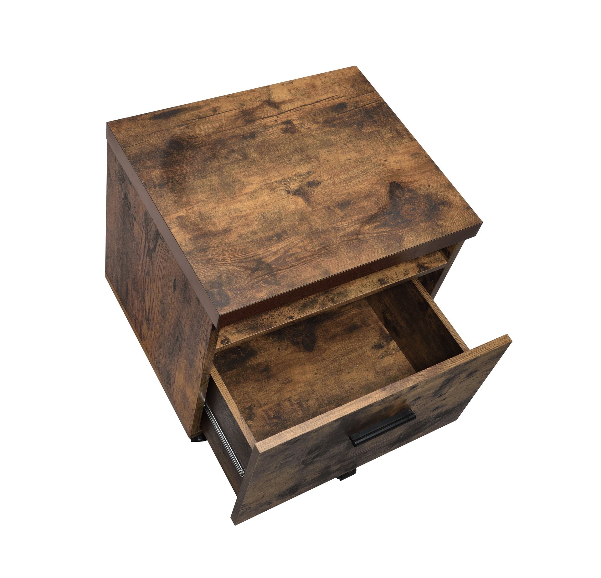 Industrial Style 1pc File Cabinet with Drawer and Shelf Caster Wheels Wooden Weathered Oak Finish, File Storing Unit Home Office Furniture