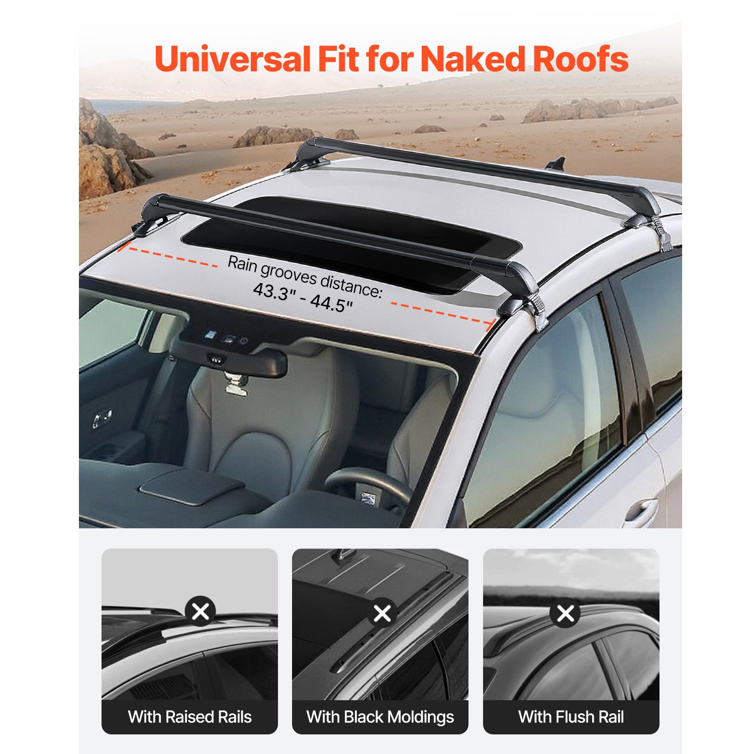 Lockable Roof Rack Cross Bars 165 LBS Capacity Universal Fit for Naked Roofs
