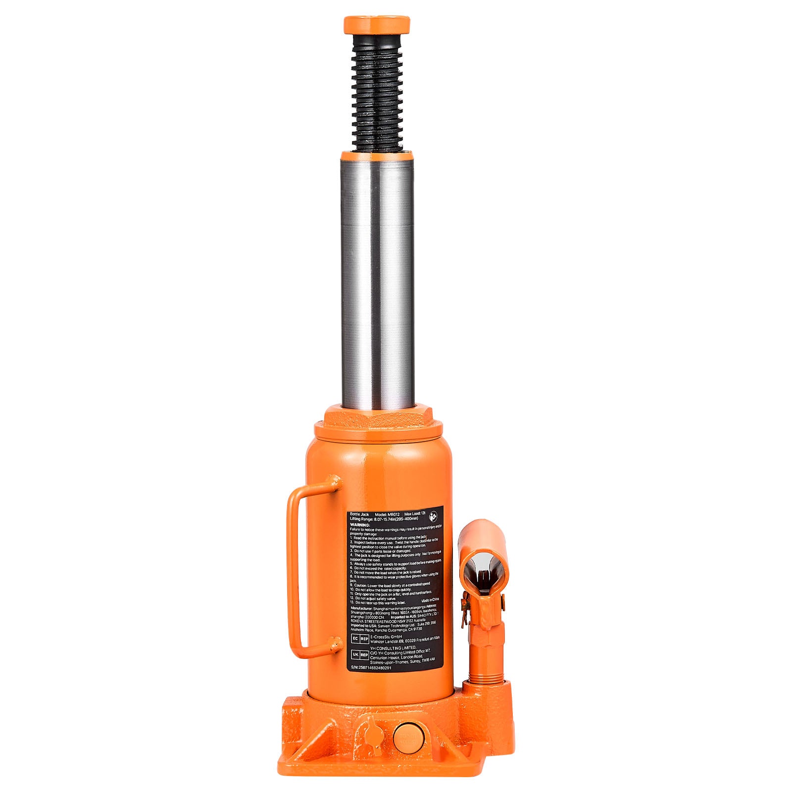 Hydraulic Bottle Jack, 12 Ton (26455.5 lbs) Capacity, 8.1-15.7 Inch Lifting Range, Heavy Duty Welded Bottle Jack for Car, SUV, Pickup, Auto Repair, House Lift and Agricultural Equipment, Orange