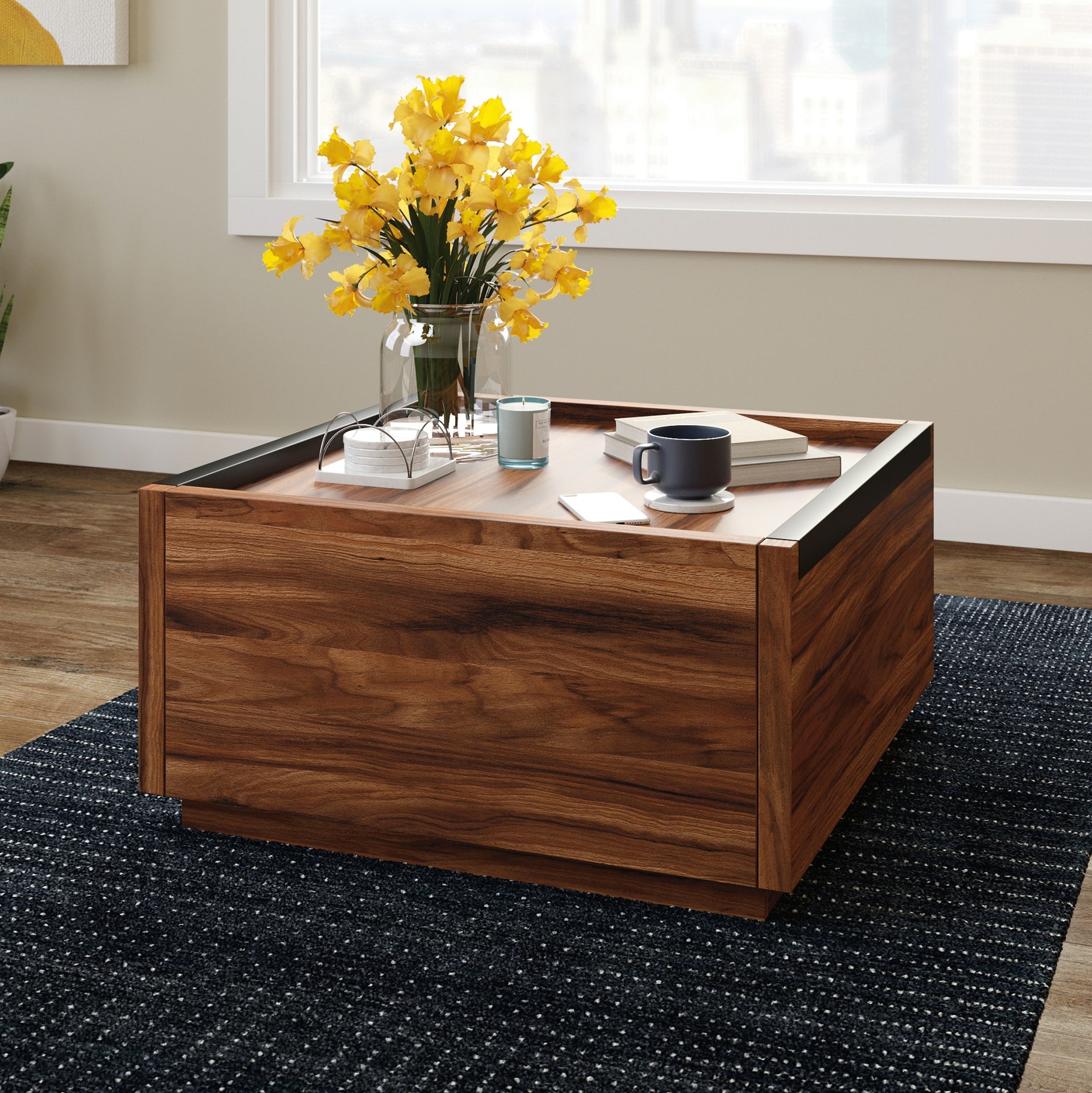 Coffee Table with Full-Extension Drawers, Dark Brown finish