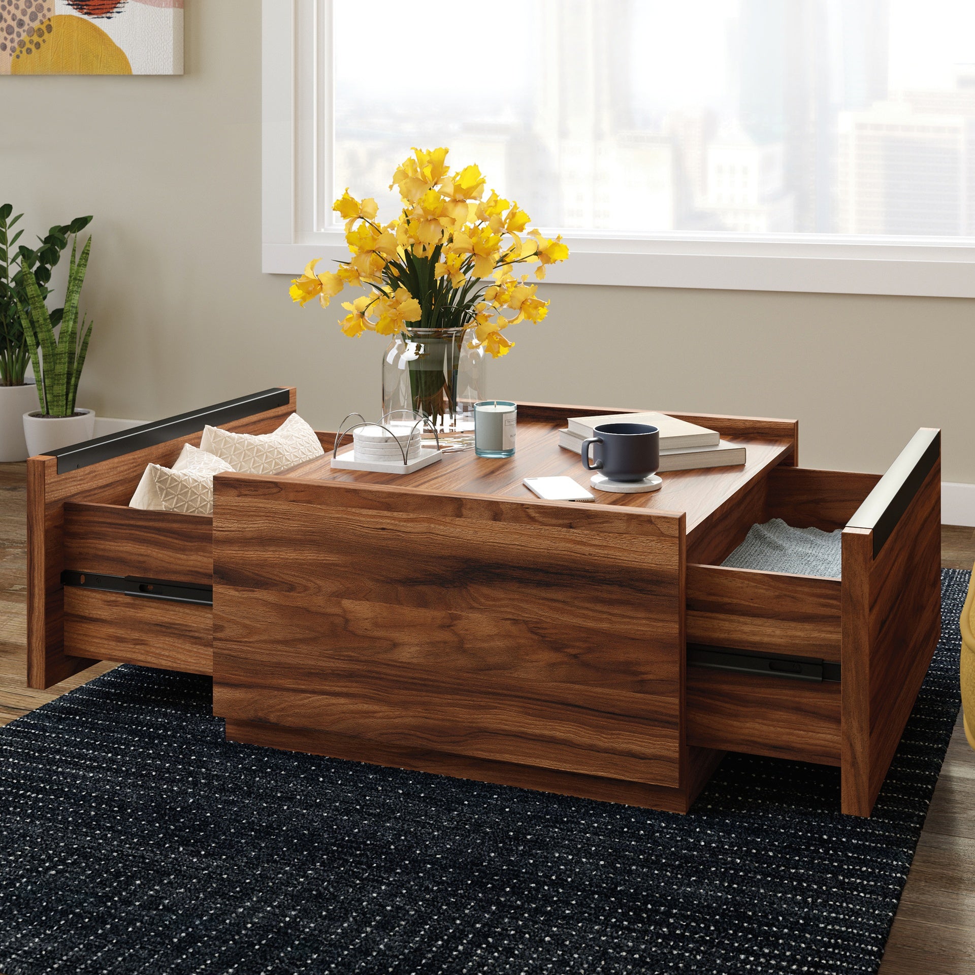Coffee Table with Full-Extension Drawers, Dark Brown finish