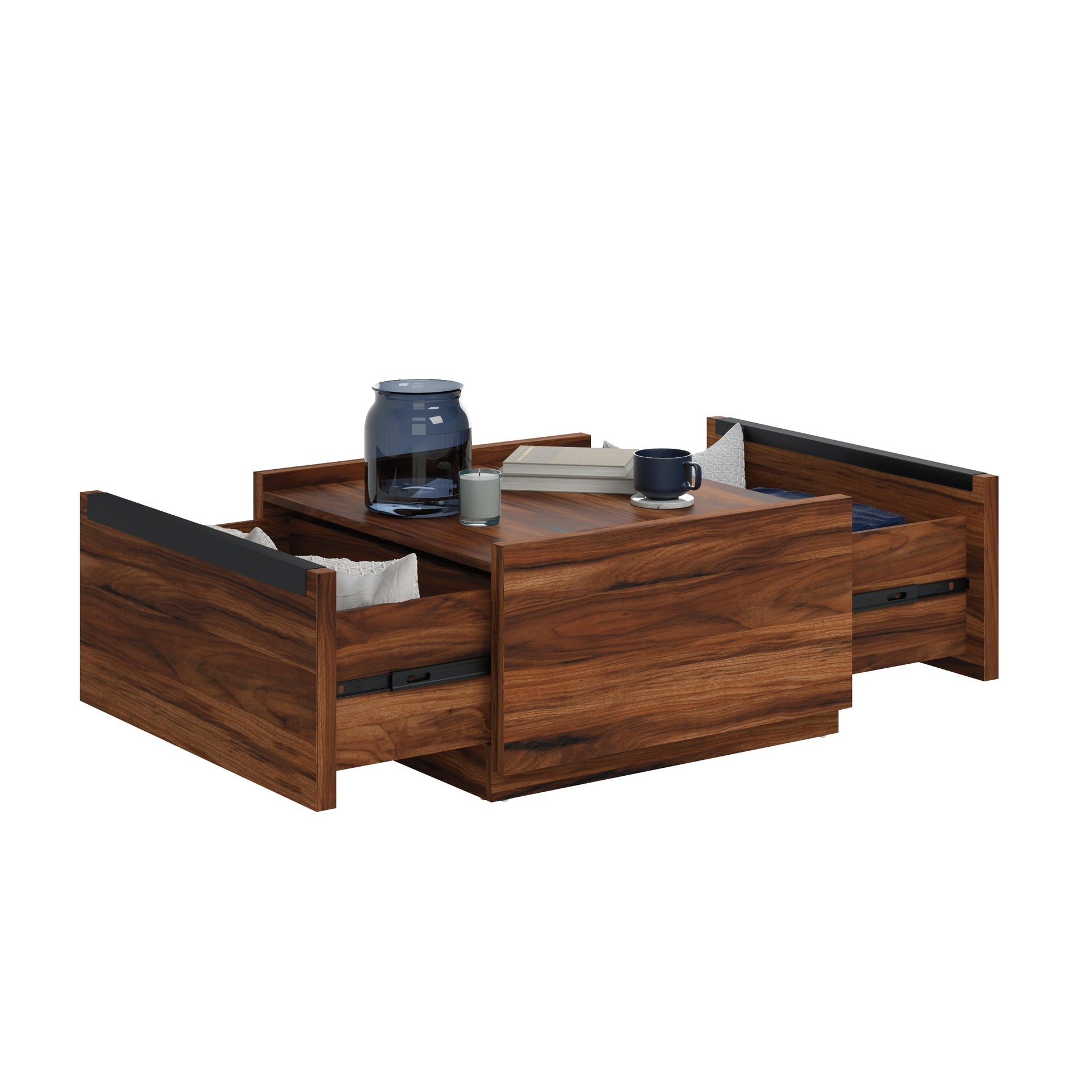 Coffee Table with Full-Extension Drawers, Dark Brown finish