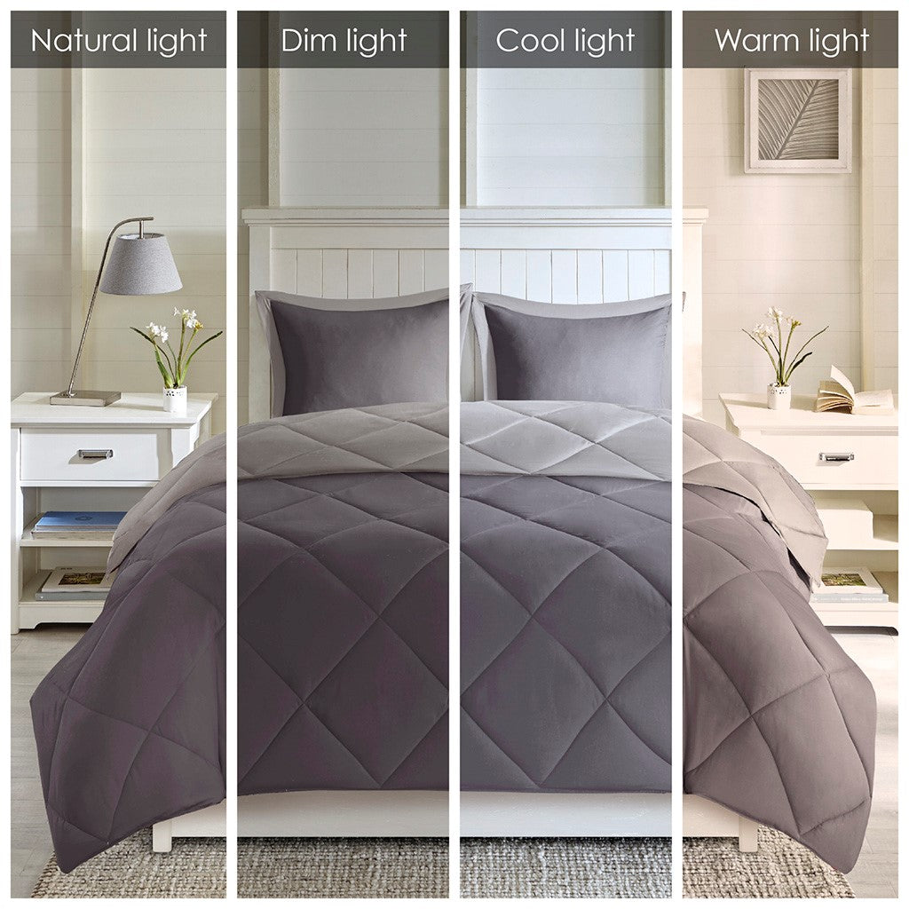 Full/Queen 3M Scotchgard Diamond Quilting Reversible Down Alternative Comforter Set