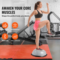 Half Exercise Ball Trainer, 23 inch Balance Ball Trainer, 660lbs Capacity Stability Ball, Yoga Ball with Resistance Bands & Foot Pump, Strength Fitness Ball for Home Gym, Full Body Workout, Gray