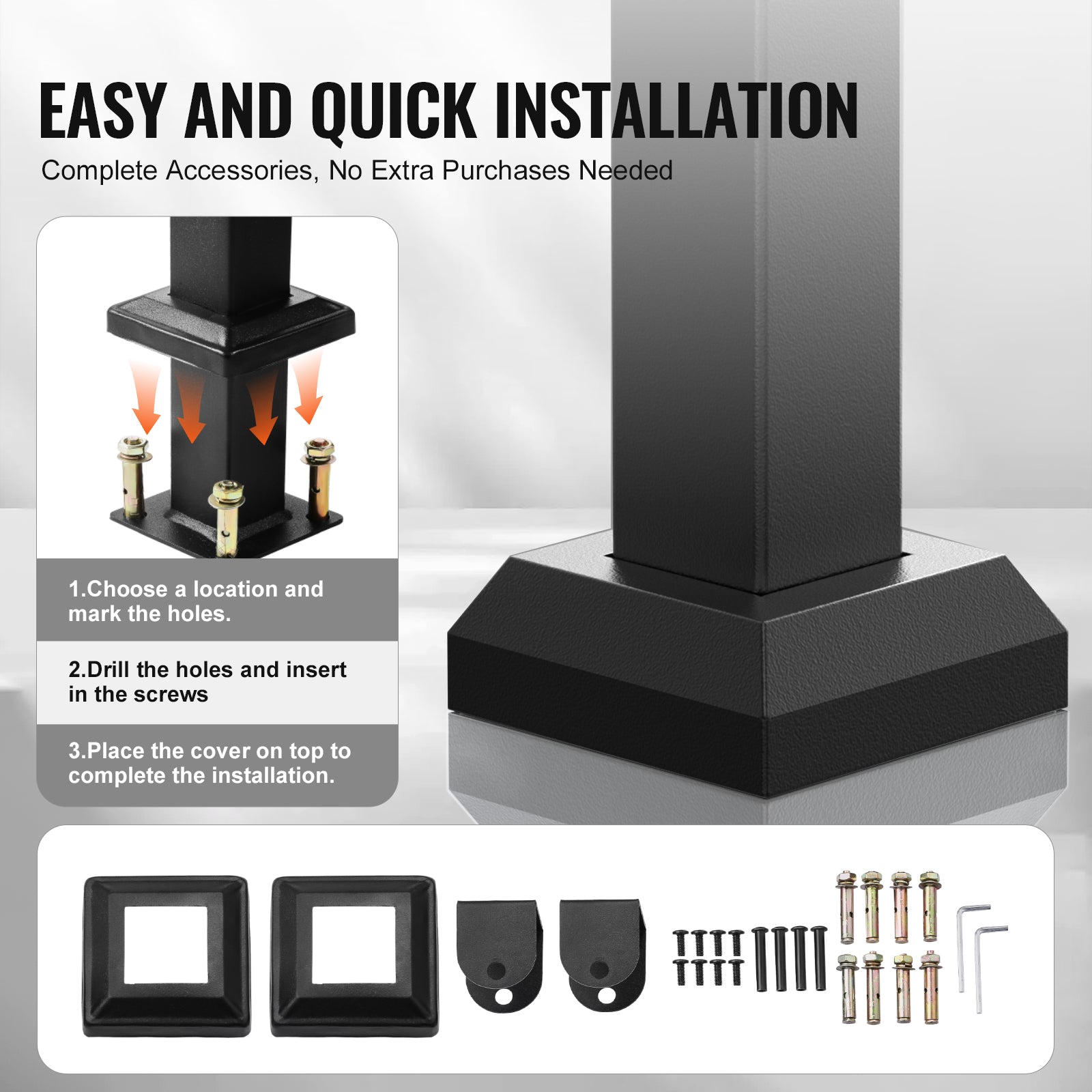 Outdoor Handrails for 4-5 Step Stairs Black Square Tube Easy Install for Senior