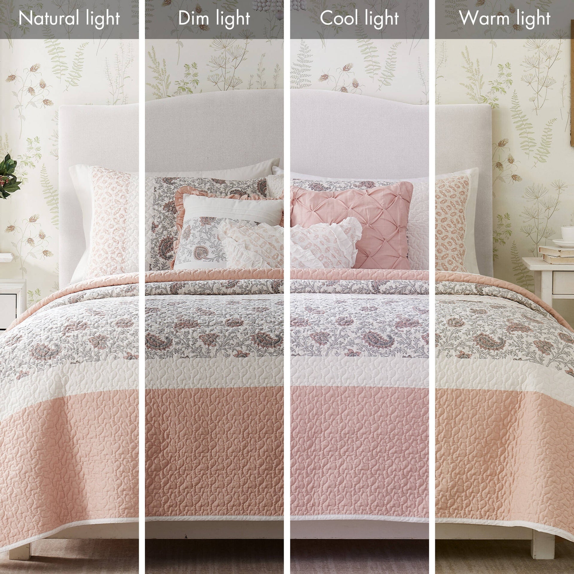 6 Piece Cotton Percale Quilt Set with Throw Pillows Blush King/Cal King