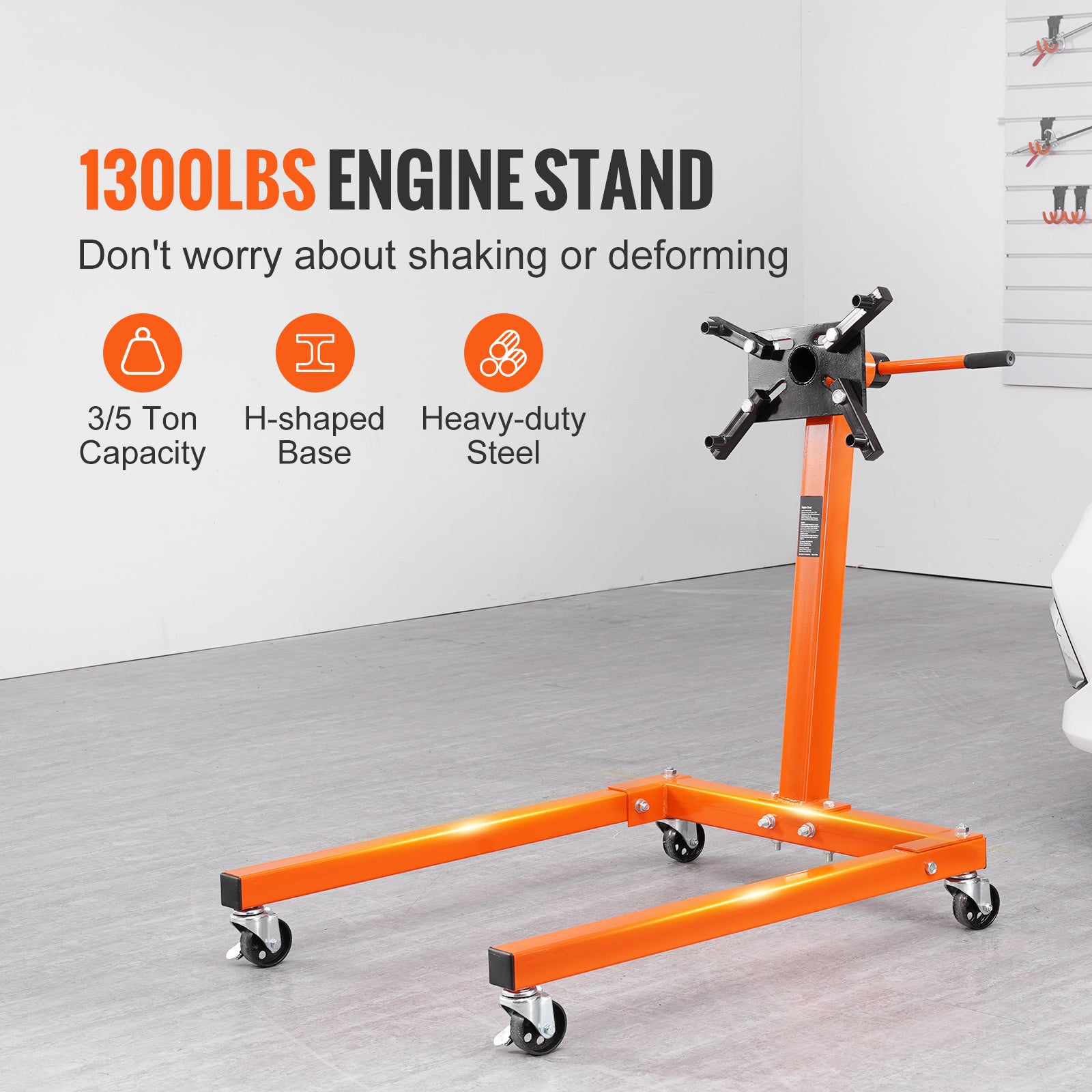 Engine Stand, 1300 lbs (3/5 Ton) Rotating Engine Motor Stand with 360 Degree Adjustable Head, Cast Iron Motor Hoist Dolly, 4-Caster, 4 Adjustable Arms, for Vehicle Maintenance, Auto Repair