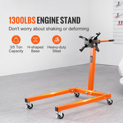 Engine Stand, 1300 lbs (3/5 Ton) Rotating Engine Motor Stand with 360 Degree Adjustable Head, Cast Iron Motor Hoist Dolly, 4-Caster, 4 Adjustable Arms, for Vehicle Maintenance, Auto Repair