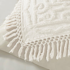 Tufted Cotton Chenille Medallion Fringe Coverlet Mini Set Off-White King/Cal King