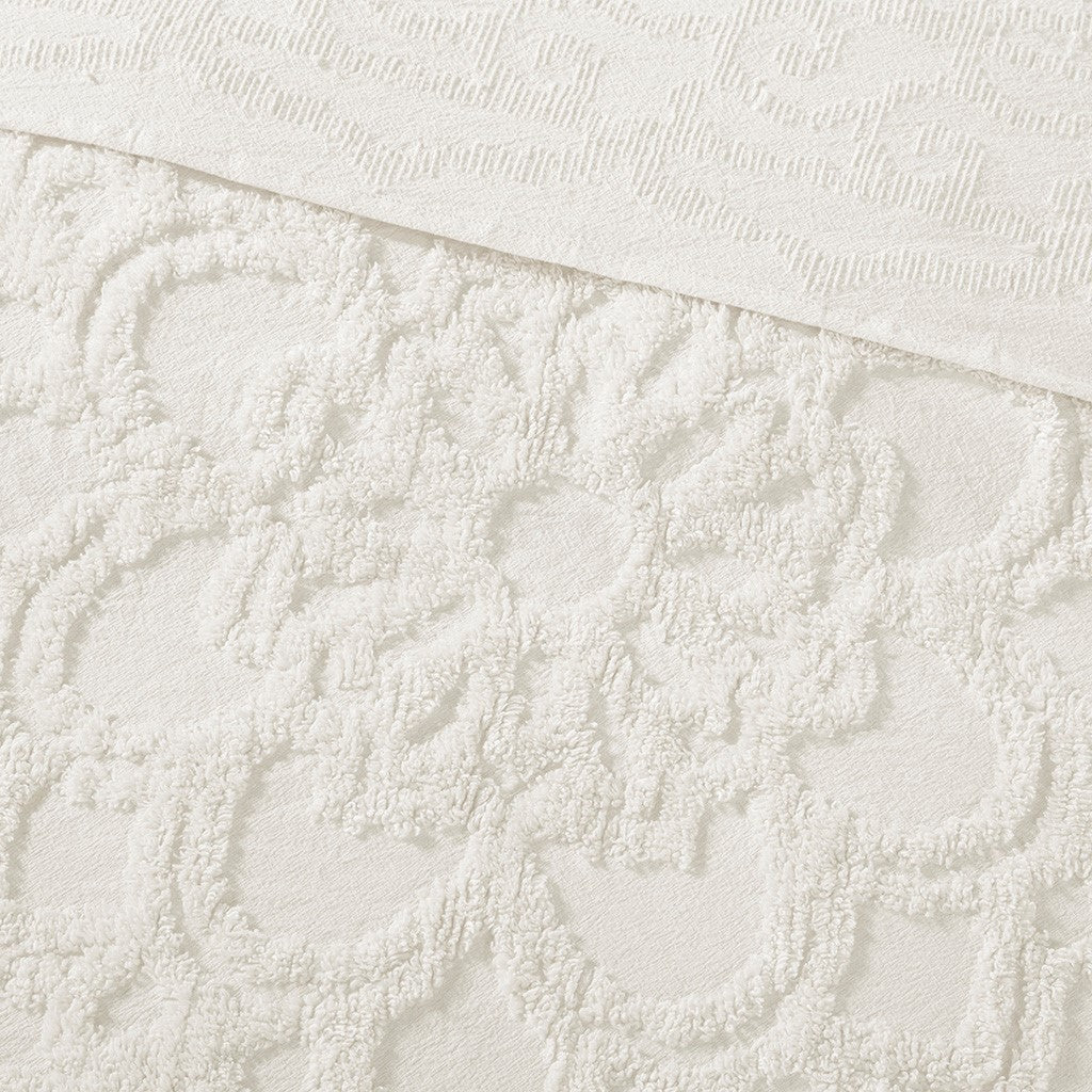 Tufted Cotton Chenille Medallion Fringe Coverlet Mini Set Off-White King/Cal King