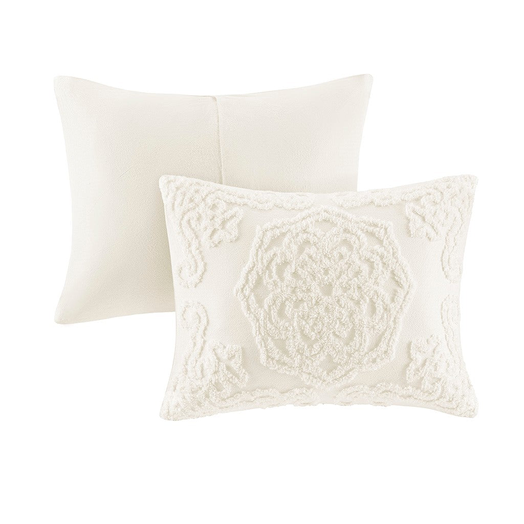 Tufted Cotton Chenille Medallion Fringe Coverlet Mini Set Off-White King/Cal King