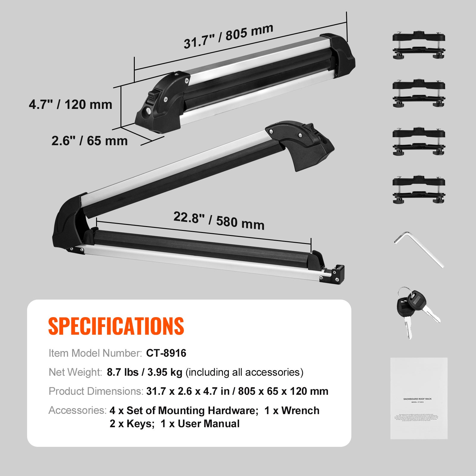 Ski Snowboard Roof Rack 31.7" Universal Ski Rack for Car Roof with Lock