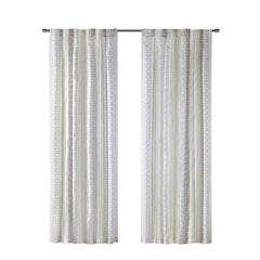 2pk Poly Printed Curtain Panel with Tufted Stripe White/Taupe 2-PK 50x84"