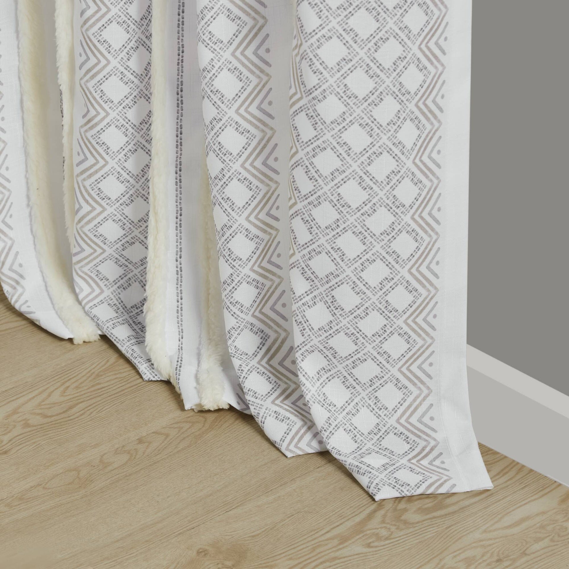 2pk Poly Printed Curtain Panel with Tufted Stripe White/Taupe 2-PK 50x84"
