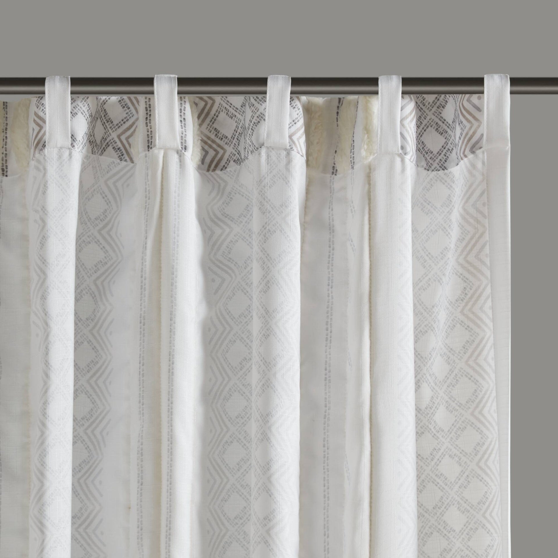 2pk Poly Printed Curtain Panel with Tufted Stripe White/Taupe 2-PK 50x84"