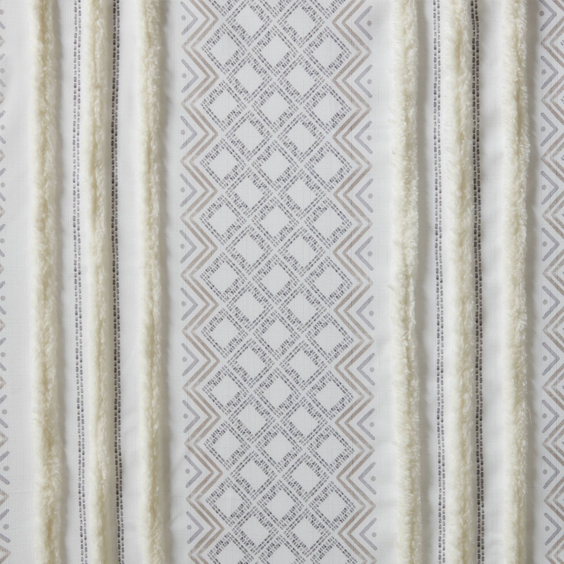 2pk Poly Printed Curtain Panel with Tufted Stripe White/Taupe 2-PK 50x84"