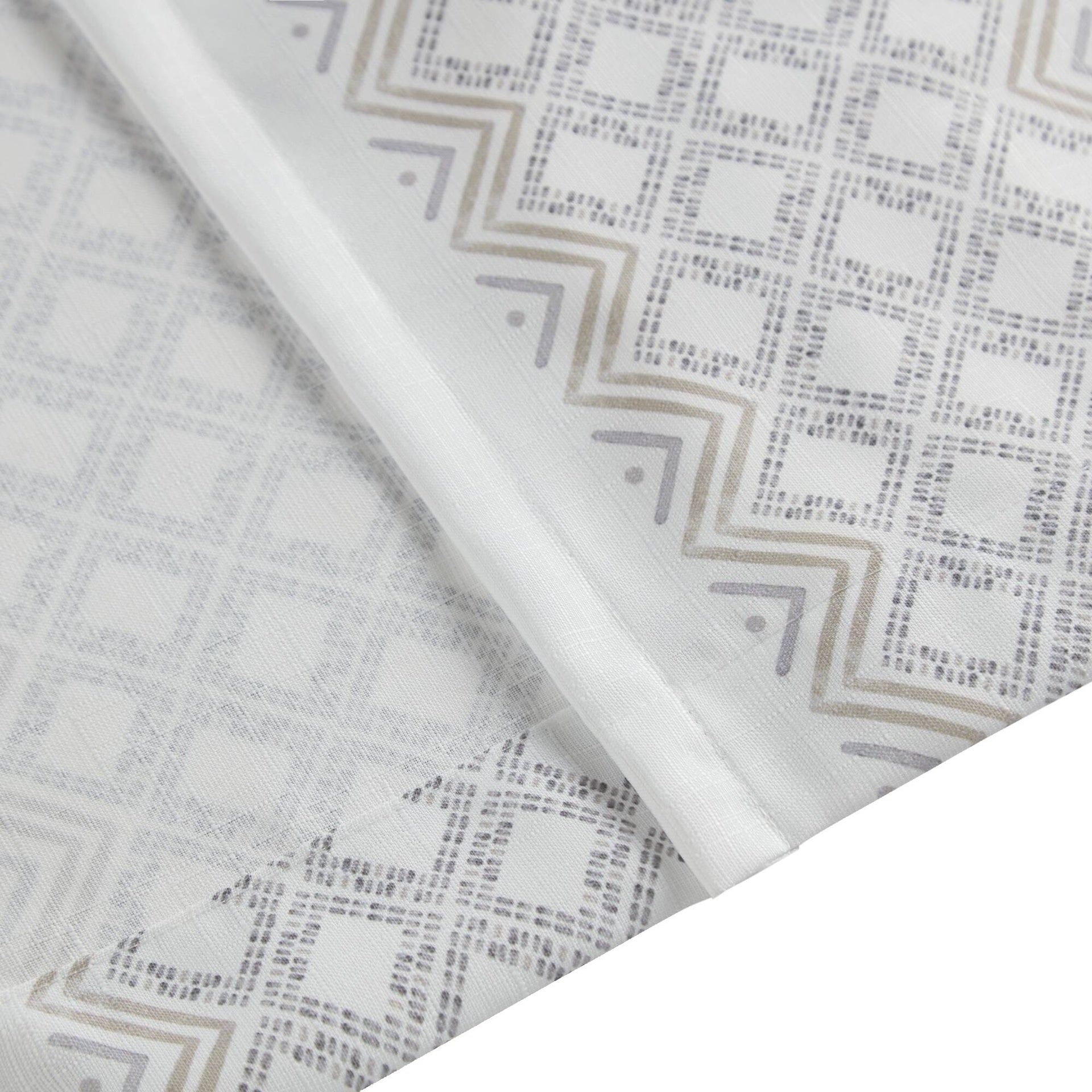 2pk Poly Printed Curtain Panel with Tufted Stripe White/Taupe 2-PK 50x84"