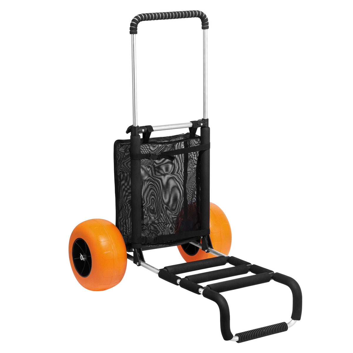 Beach Dolly with Big Wheels for Sand, 29.9" x 15.4" Cargo Deck, w/ 12" Foam Wheels, 165LBS Loading Capacity Folding Sand Cart & 27" to 44.7" Adjustable Height, Heavy Duty Cart for Beach